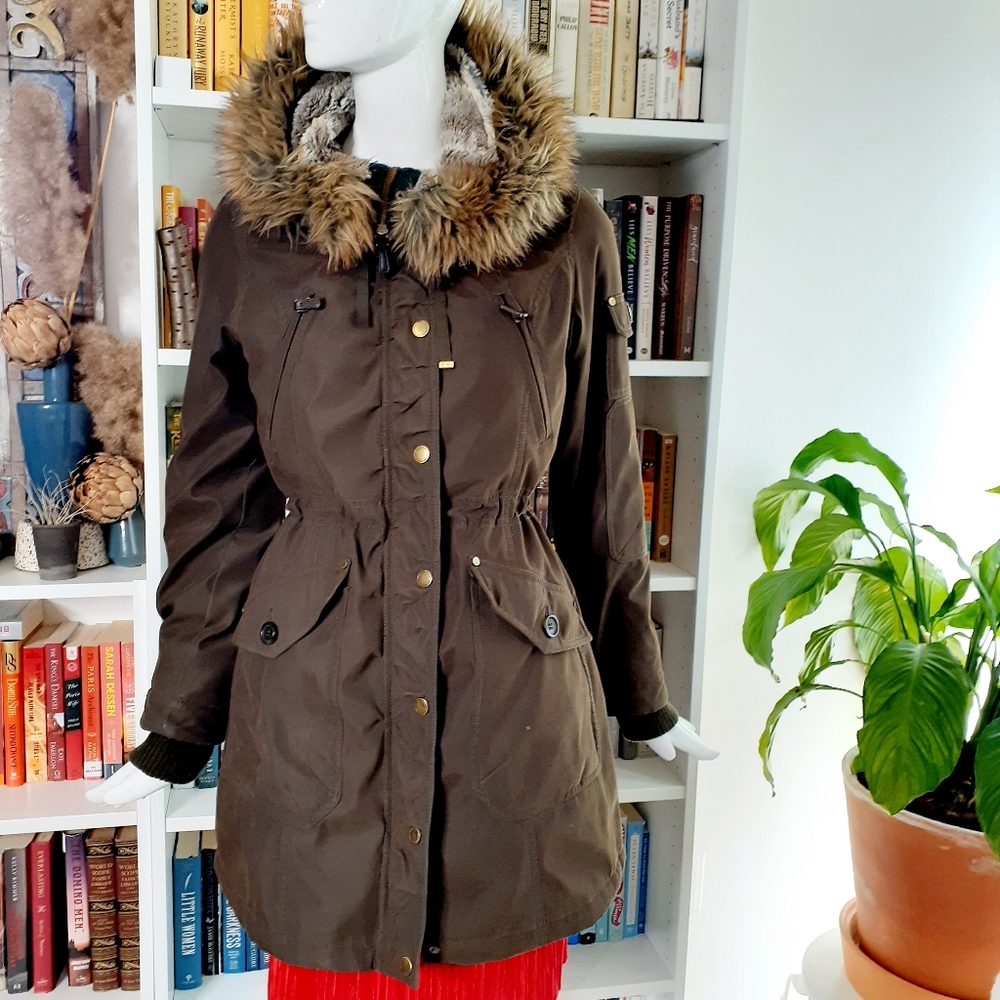 1 Madison Women's Faux Fur Hooded Parka Jacket - Picture 2 of 14